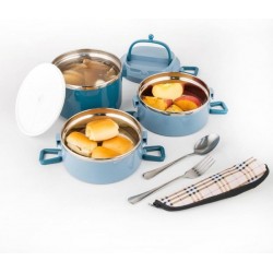 3 - 4 Tier Stackable Stainless Steel Lunch Box Sealed(Blue Green or Pink) with spoon and fork
