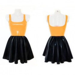 Plus Size A-line Sleeveless Mini Dress Ladies Splicing Color Pleated PVC Dress Summer High Street Sundress Fashion Streetwear