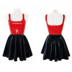 Plus Size A-line Sleeveless Mini Dress Ladies Splicing Color Pleated PVC Dress Summer High Street Sundress Fashion Streetwear