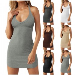 Women's Sleeveless Dress Casual Thin Strap Dress Color Basic Short Vest Dress