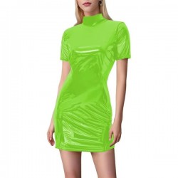 Plus Size Mini Tight Dress Glossy PVC Short Sleeve Street Style Bodycon Dresses Women's Casual Fashion Slim Fit Dress 8XL