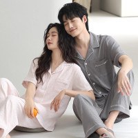 Cloud Cotton Couples Pajama Set - Short Sleeve & Long Pants Matching Loungewear