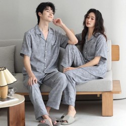 Cloud Cotton Couples Pajama Set - Summer Short Sleeve & Lounge Pants, Soft Lightweight Loungewear