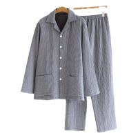 Ultra-Soft 4-Layer Cotton Gauze Pajama Set Unisex Couples Loungewear with Notched Collar
