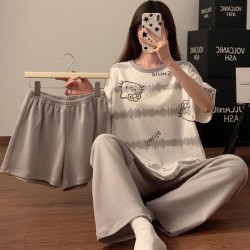 Cozy Cotton Pajama Set for Women, Short Sleeve Sleepwear & Loungewear, 3-Piece Comfy Cute Outfit