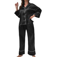 Silk Satins Pajamas Women,Long Sleeve Silk Pj Set,2Pieces Button Down Sleepwear