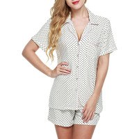 Women's Pajamas Set Loungewear 2Pieces Sleepwear Short Sleeve Button Down Pj Set