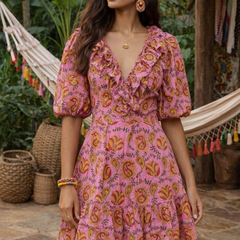 Amber Pink Floral Ruffled Mini Dress