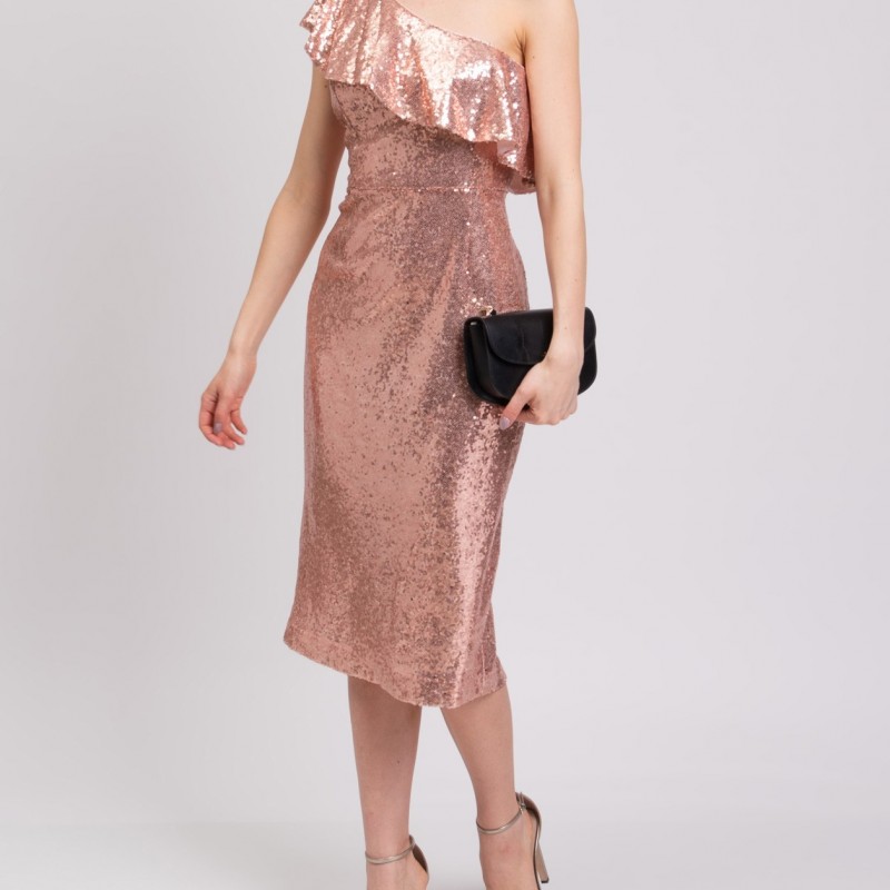 RRP 412 One-Shoulder Knee Length Dress US4 UK8 IT40 S Lined Sequins