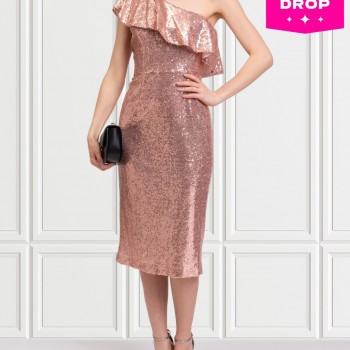 RRP 412 One-Shoulder Knee Length Dress US4 UK8 IT40 S Lined Sequins