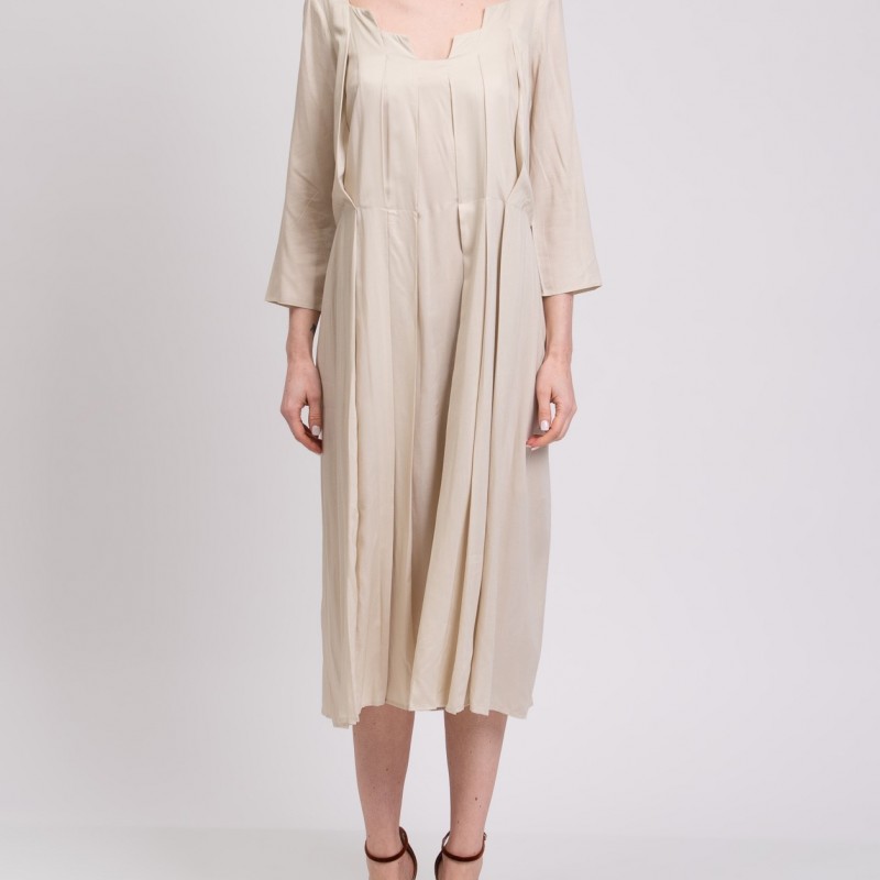 RRP 361 Midi Dress IT44 US8 UK12 L Beige Lined Made in Italy