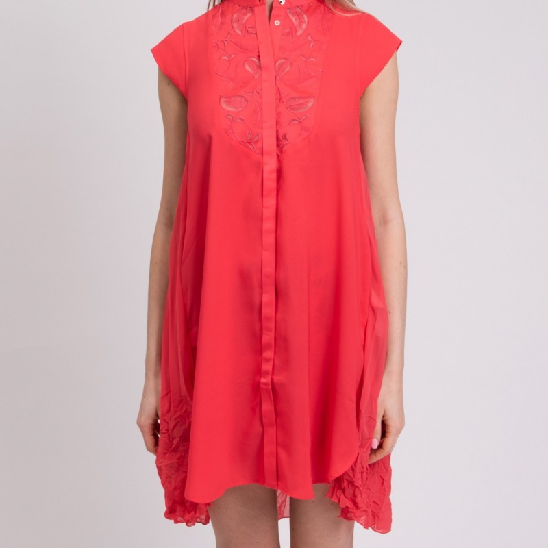 RRP 480 TECH Interest Trapeze Dress IT44 UK12 US8 L Red Embroidered