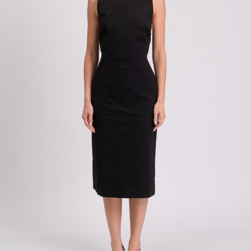 RRP 243 Pencil Dress IT46 US10 UK14 XL Black Cross-Over Made in Italy