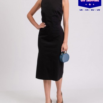 RRP 243 Pencil Dress IT46 US10 UK14 XL Black Cross-Over Made in Italy