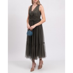 Tulle Midi Dress Gathered V-Neck Sleeveless Made in Italy