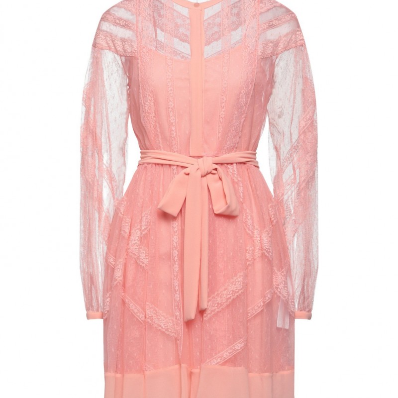 RRP 327 Trapeze Mini Dress IT38 US UK6 XXS Pink Lace Belted Inner Slip