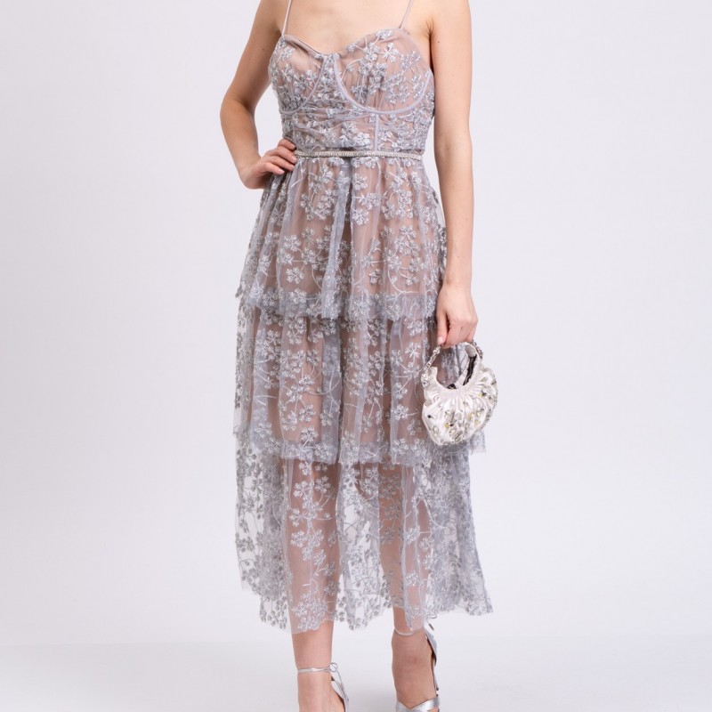 RRP 500 Embroidered Blossom Midi Dress UK16 US12 IT48 XXL Beaded