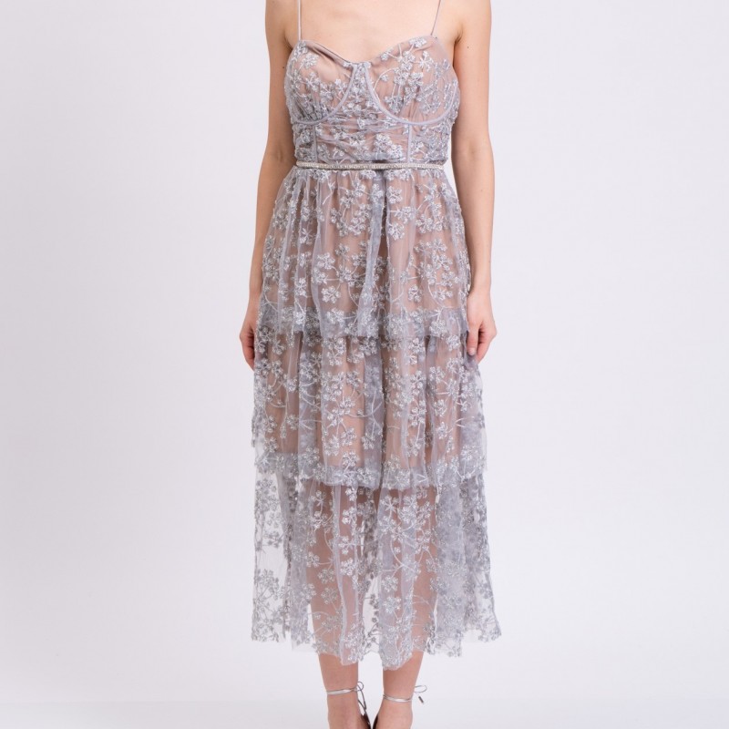 RRP 500 Embroidered Blossom Midi Dress UK16 US12 IT48 XXL Beaded