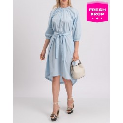 RRP 439 EASY Midi Dress IT42 US6 UK10 M Blue Belted Made in Italy