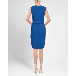 RRP 705 Mini Dress IT44 US8 UK12 L Blue Belted Sleeveless V-Neck