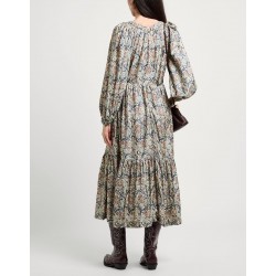 RRP 958 Midi Boho Dress Ivory Floral-Print Flared Cutout Tiered