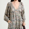 RRP 958 Midi Boho Dress Ivory Floral-Print Flared Cutout Tiered