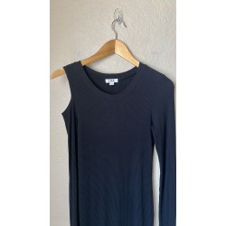 Ribbed Cut Out Shoulder Black Long Sleeve Mini Dress