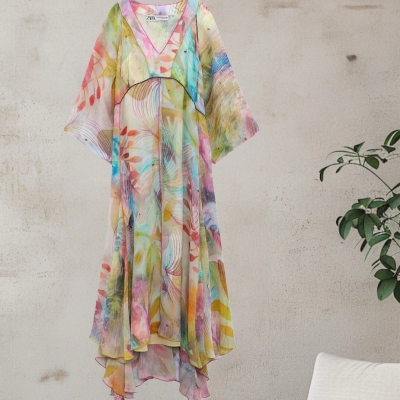NWTZARA PRINTED MULTICOLORE DRESS LIMITED EDITION WITH LONG SLEEVES