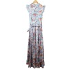 STORIA Tropical Floral Wrap Maxi Dress Ruffled Flutter Sleeve Blue Pink