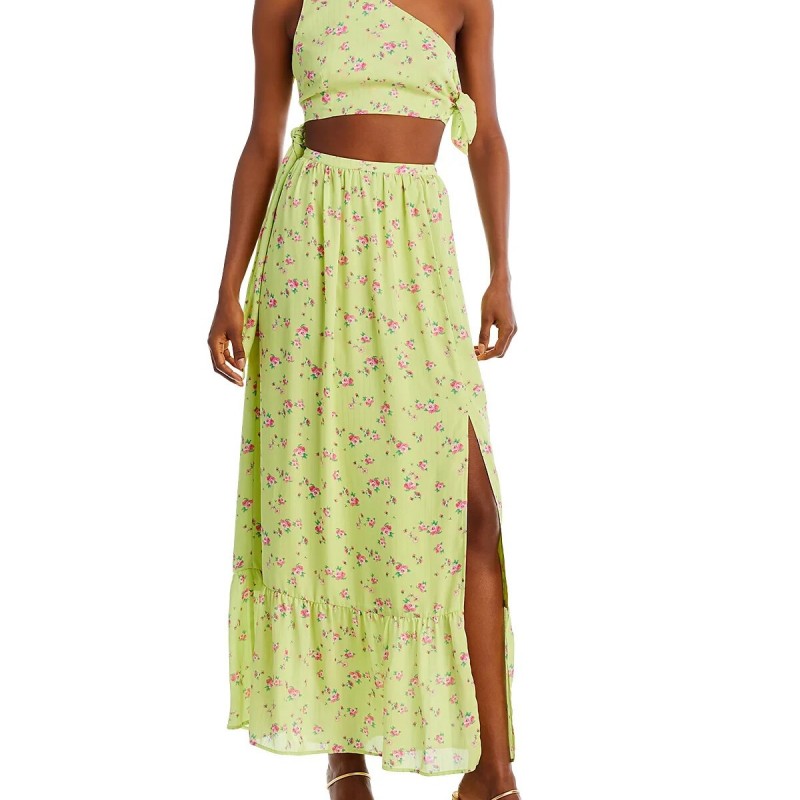 148 Darlin One Shoulder Maxi Dress In Lemon Ditsy