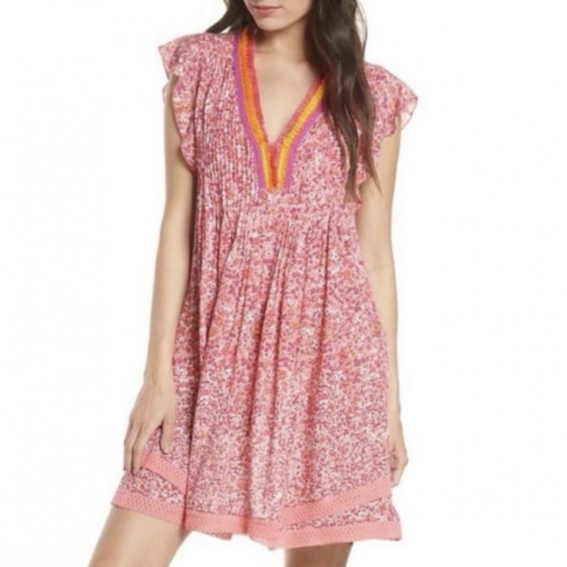 Poupette St. Barth Sasha Pink Floral Mini Dress XS