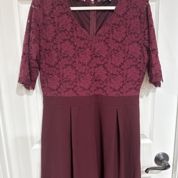 Women's XL Long Evening Dress Prom Wedding Burgundy Lace Upper