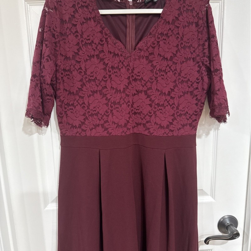 Women's XL Long Evening Dress Prom Wedding Burgundy Lace Upper