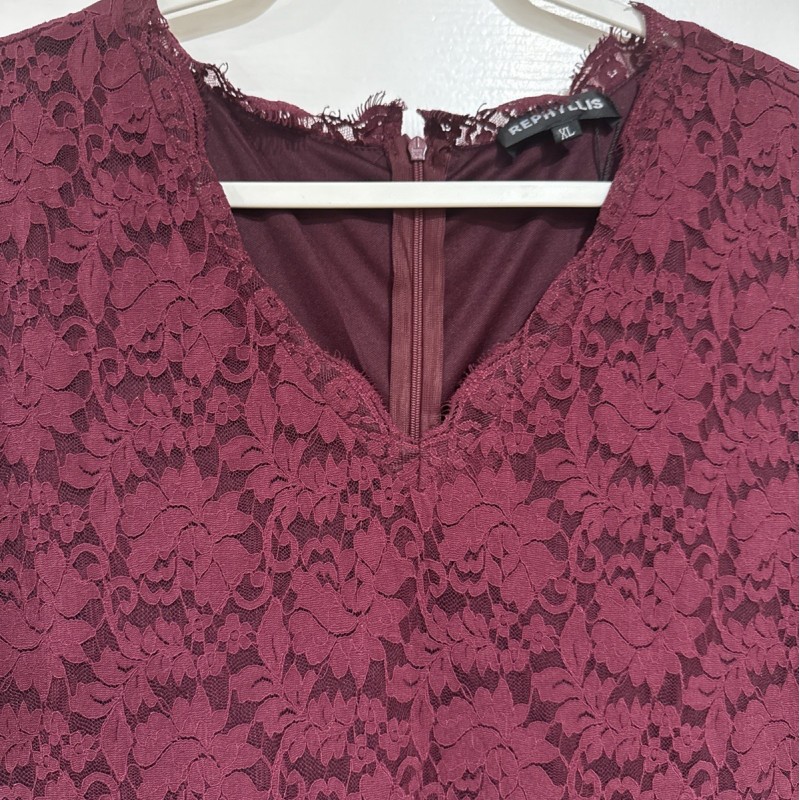 Women's XL Long Evening Dress Prom Wedding Burgundy Lace Upper