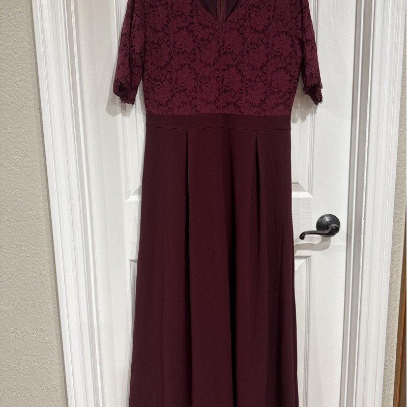 Women's XL Long Evening Dress Prom Wedding Burgundy Lace Upper