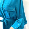 Button Up Shirt Dress Pockets Waist Tie Adjustable Long Sleeve