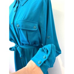 Button Up Shirt Dress Pockets Waist Tie Adjustable Long Sleeve