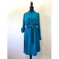 Button Up Shirt Dress Pockets Waist Tie Adjustable Long Sleeve