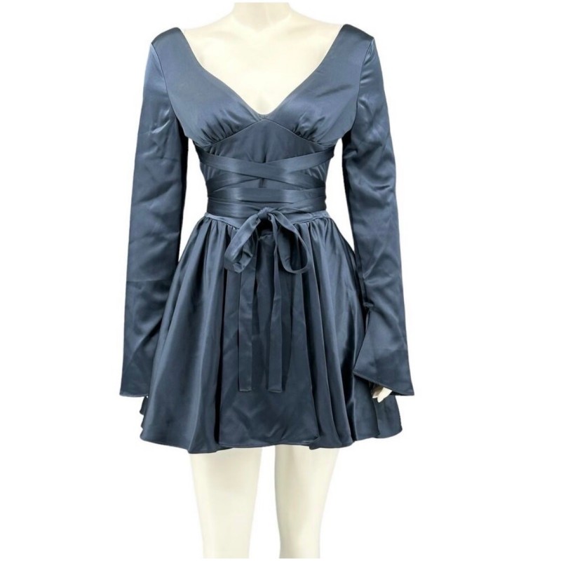 Dominique Plunge Mini Dress Navy Balletcore Date Night Size: Medium