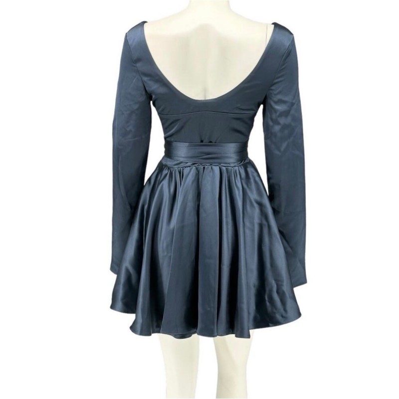 Dominique Plunge Mini Dress Navy Balletcore Date Night Size: Medium