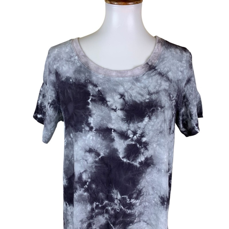 Gray Black Tie Dye T Shirt Dress Casual Boho Lounge