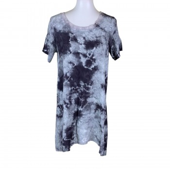 Gray Black Tie Dye T Shirt Dress Casual Boho Lounge