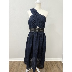 Asymmetrical Openwork Dress in Navy Blue 8