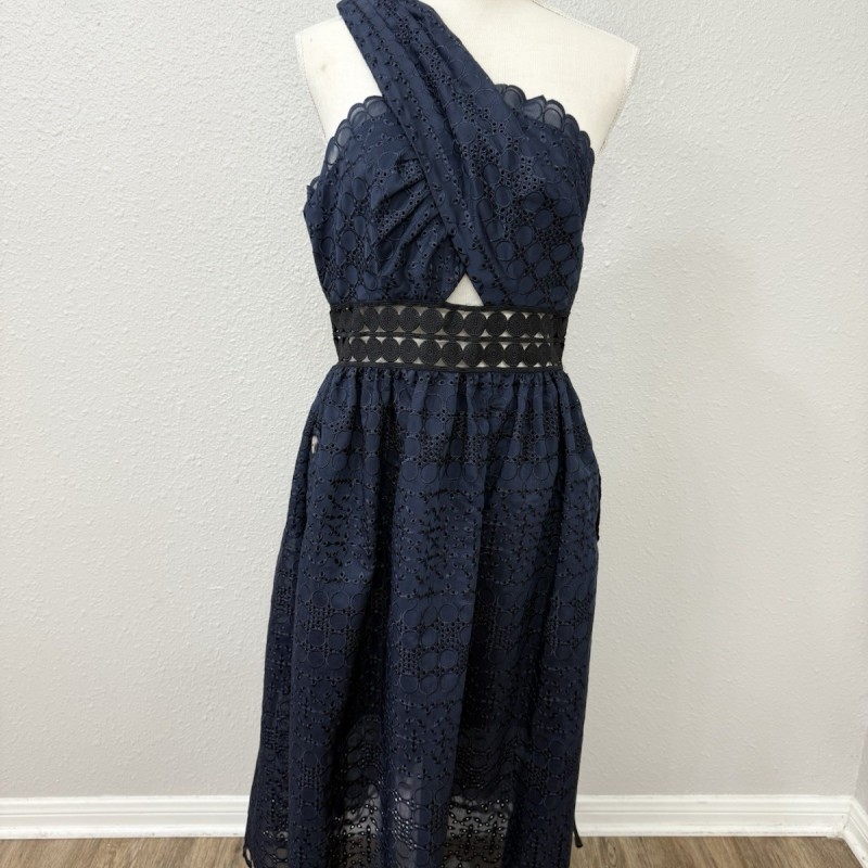 Asymmetrical Openwork Dress in Navy Blue 8