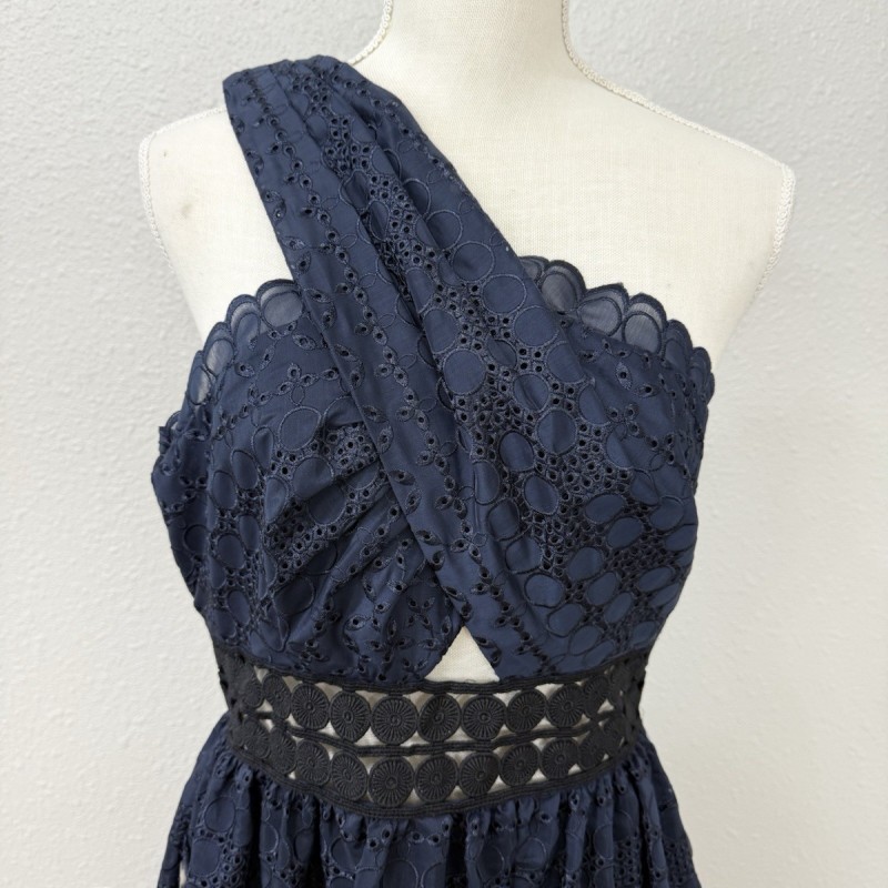 Asymmetrical Openwork Dress in Navy Blue 8