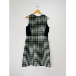 Dress Women Navy Blue Green Checked Wool by Moon Tweed Pinafore