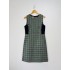 Dress Women Navy Blue Green Checked Wool by Moon Tweed Pinafore