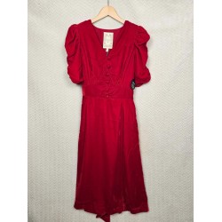 Christina Hendricks X Neroli Puff Sleeve Velvet Dress Scarlett Red UK 10