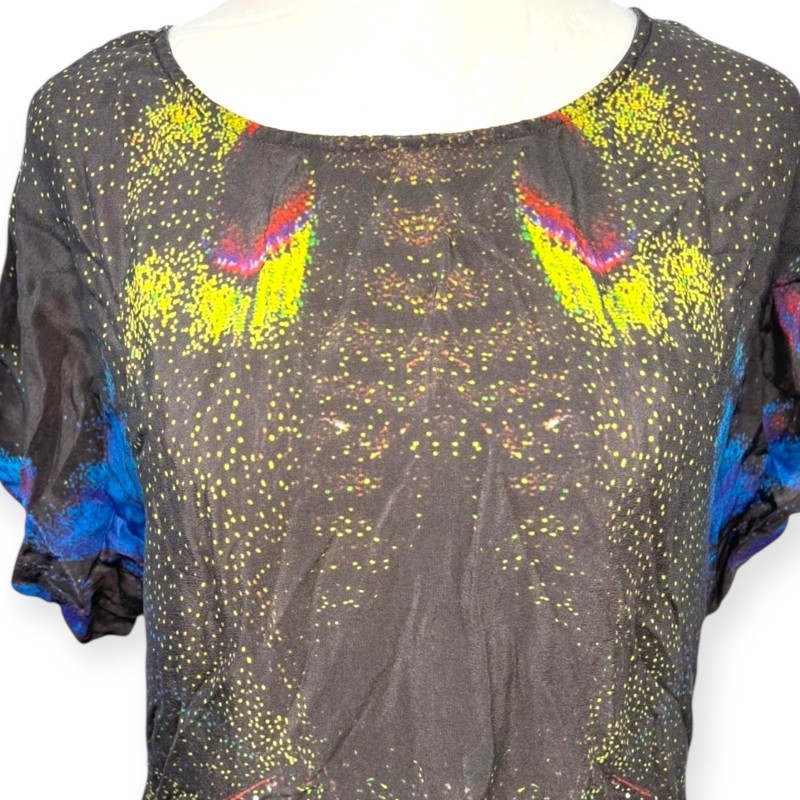 Mini Dress Black Multicolor Short Sleeve