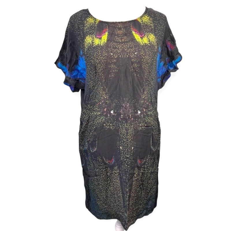 Mini Dress Black Multicolor Short Sleeve